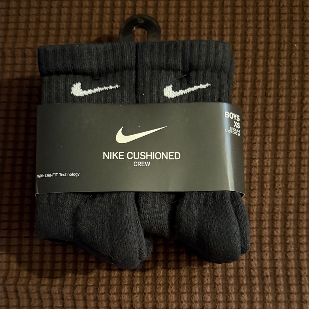 Nike Kids Cushioned Crew Socks - Black with White Logo